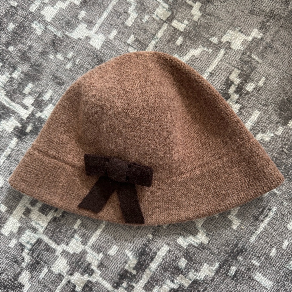 Saks Fifth Avenue BLACK Brown Wool Blend Cloche Bucket Hat Bow O/S NWT